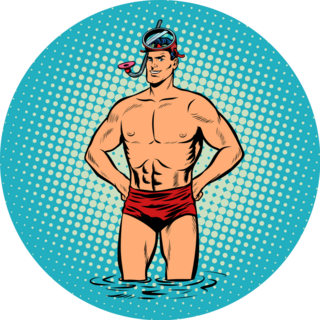 Retro Diver Lifeguard Male In Swimming Trunks Sticker