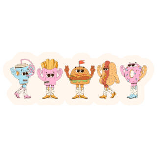 Retro Groovy Cowboy Fast Food Characters Sticker