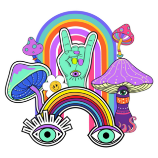 Retro Hippie Mushrooms And Eye Rainbow Sticker