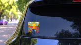 Retro Hippie Sunset Illustration Sticker on a Rear Car Window (New) example