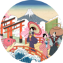 Retro Japan Scenery In Ukiyo-e Style Sticker