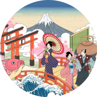 Retro Japan Scenery In Ukiyo-e Style Sticker