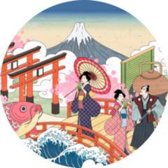 Retro Japan Scenery In Ukiyo-e Style Sticker