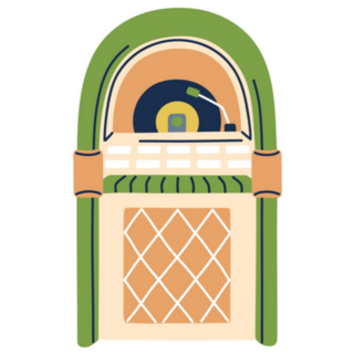 Retro Jukebox With Vinyl 1950s Illustration Sticker