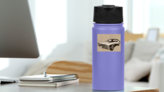 Retro Muscle Car Wrinkled Paper Sticker on a Water Bottle (New) example