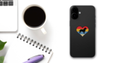 Retro Newfie Heart Sticker on a Phone (New) example