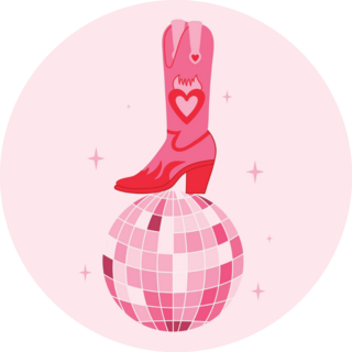 Retro Pink Cowgirl Boot On Disco Ball Sticker