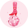 Retro Pink Cowgirl Boot On Disco Ball Sticker