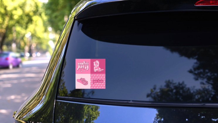Retro Pink Cowgirl Square Sticker on a Rear Car Window (New) example