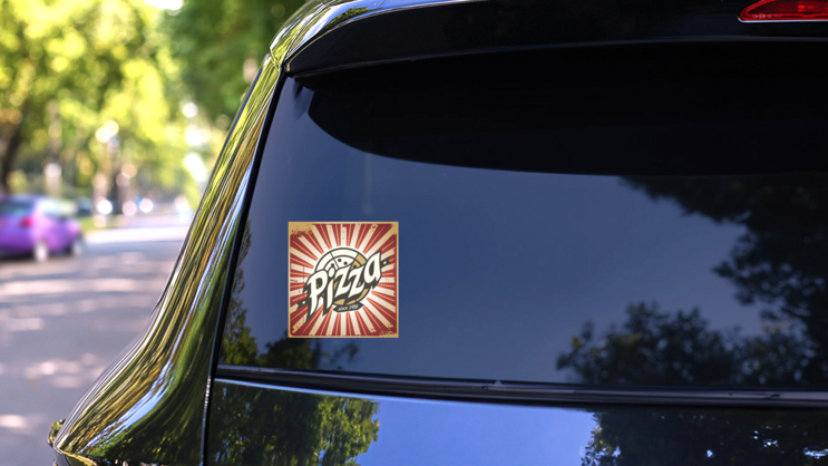 Retro Pizza Sign Sticker on a Rear Car Window (New) example