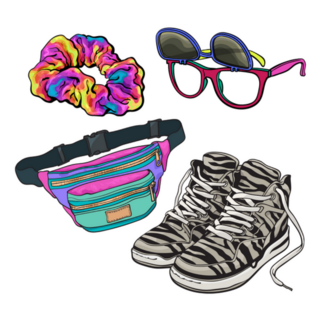 Retro Pop Culture 90s - Scrunchie, Fanny Pack Sticker