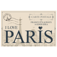Retro Postcard I Love Paris Rubber Stamp Eiffel Tower Sticker