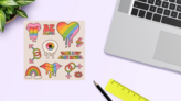 Retro Pride Sticker Sheet on a Desk (New) example