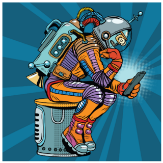 Retro Robot Astronaut In The Thinker Sticker