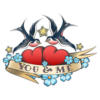 Retro Tattoo Style Swallows You & Me Sticker