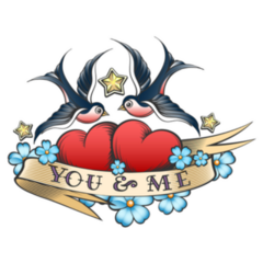 Retro Tattoo Style Swallows You & Me Sticker