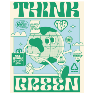 Retro Think Green Awareness Illustration Sticker