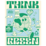 Retro Think Green Awareness Illustration Sticker