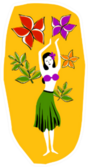 Retro Tropical Swaying Hula Girl & Flowers Yellow Sticker