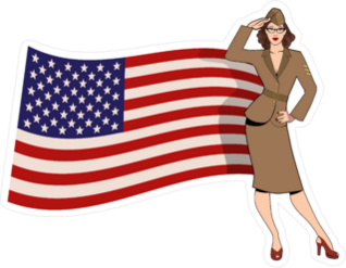 Retro US Army Girl with Glasses Saluting Sticker