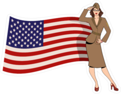 Retro US Army Girl with Glasses Saluting Sticker