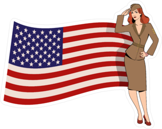Retro US Army Girl with Red Hair Saluting Sticker