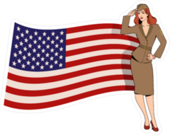 Retro US Army Girl with Red Hair Saluting Sticker