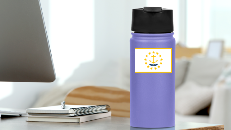 Rhode Island Ri State Flag Sticker on a Water Bottle (New) example