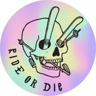 Ride Or Die  Skull With Skis And Poles Sticker