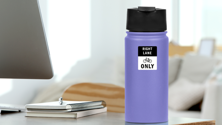 Right Lane Bikes Only Sticker on a Water Bottle (New) example