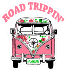 Road Trippin Pink Hippie Van Sticker
