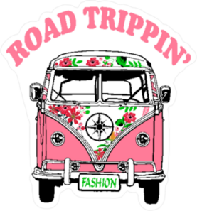 Road Trippin Pink Hippie Van Sticker