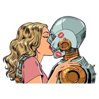 Robot Kissing Girl Sticker