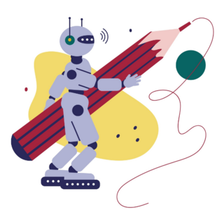 Robot With Pencil Creative Sticker