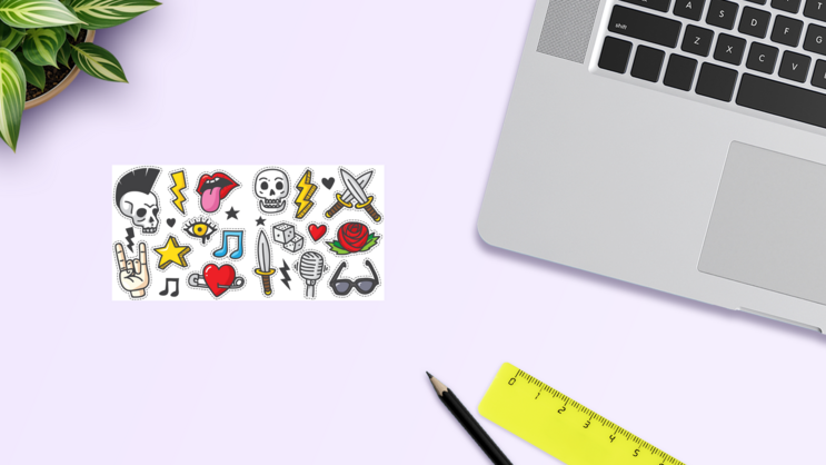 Rock And Roll Sticker Sheet on a Desk (New) example
