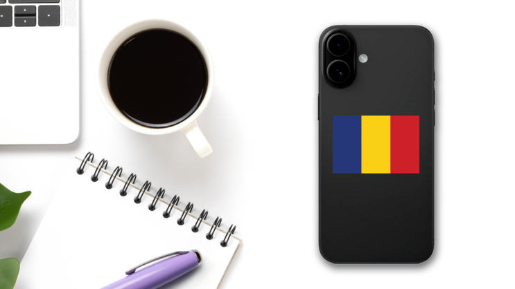 Romania Flag Sticker on a Phone (New) example
