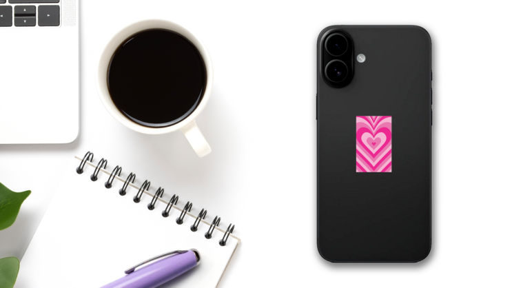 Romantic Lovecore Pink Heart 00s Sticker on a Phone (New) example