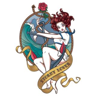 Romantic Old-school Stormy Lover Tattoo Sticker