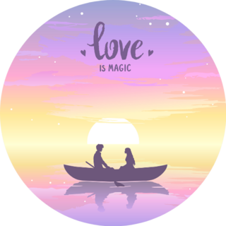 Romantic Silhouette Of Loving Couple At Sunset In A Boat Sticker