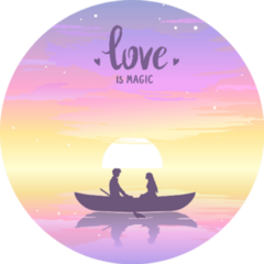 Romantic Silhouette Of Loving Couple At Sunset In A Boat Sticker