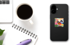 Rooster Colorful Line Art Sticker on a Phone (New) example
