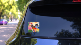 Rooster Colorful Line Art Sticker on a Rear Car Window (New) example