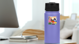 Rooster Colorful Line Art Sticker on a Water Bottle (New) example