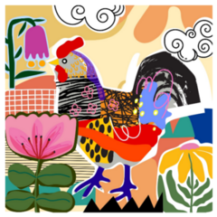 Rooster Colorful Line Art Sticker