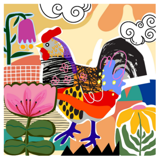 Rooster Colorful Line Art Sticker