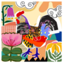 Rooster Colorful Line Art Sticker
