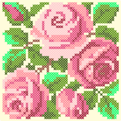 Rose Cross Stitch Sticker