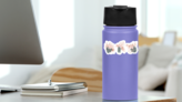 Rose Gold Tropical Palm Leaves Sticker on a Water Bottle (New) example
