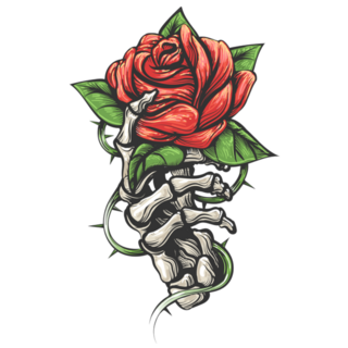 Rose In Human Skeleton Hand Tattoo Sticker