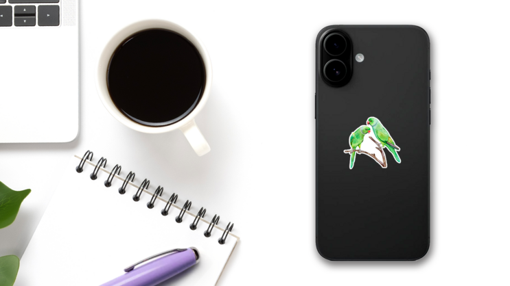 Rose-ringed Parakeets Sticker  on a Phone (New) example